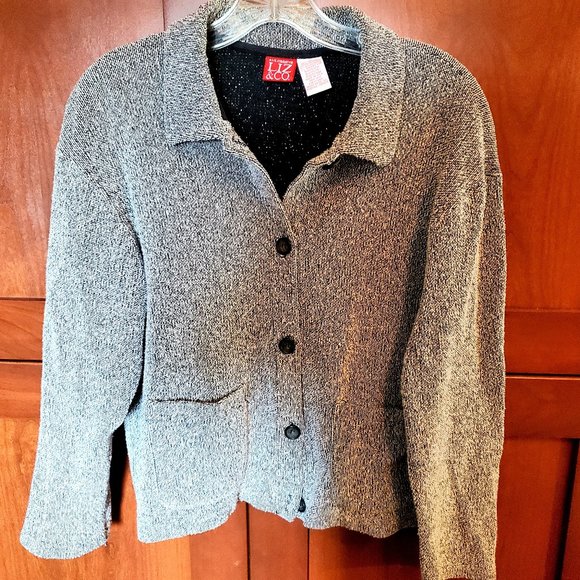 Liz & Co Black & White Cardigan L - Picture 1 of 5